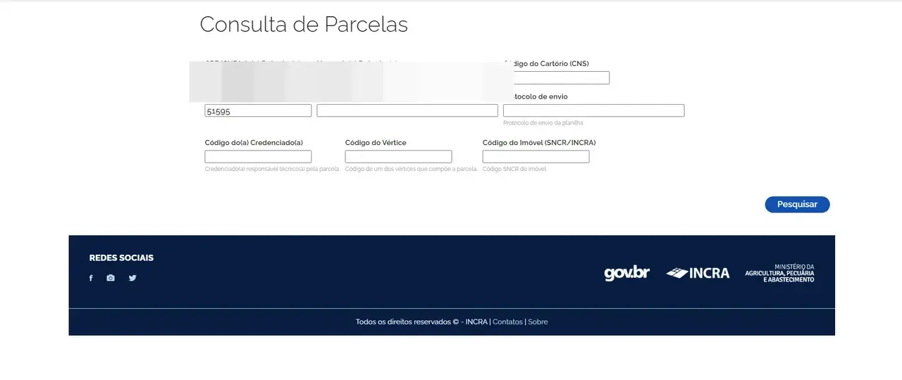Formulário de consulta de parcelas do SIGEF.